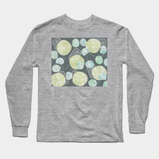 Mid Century Retro Flower and Leaf Abstract Pattern Marbled Long Sleeve T-Shirt